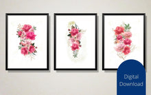 Load image into Gallery viewer, Rose Gold Floral Wall Art Prints: Bouquet Set of 3 (Digital Download)