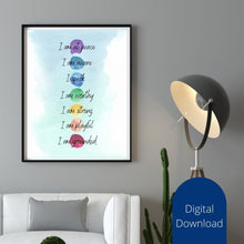 Load image into Gallery viewer, Chakra Affirmation Wall Art Watercolor Print Digital Download Meditation Decor Spirituality Poster