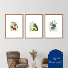 Load image into Gallery viewer, Avocado Cherries Print Set: Fruit Wall Decor (Digital Download)