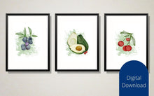 Load image into Gallery viewer, Avocado Cherries Print Set: Fruit Wall Decor (Digital Download)