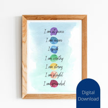 Load image into Gallery viewer, Chakra Affirmation Wall Art Watercolor Print Digital Download Meditation Decor Spirituality Poster