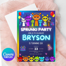 Load image into Gallery viewer, Customizable Sprunki Kids Birthday Invitation | Colorful Printable Canva Template | Instant Download