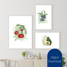 Load image into Gallery viewer, Avocado Cherries Print Set: Fruit Wall Decor (Digital Download)