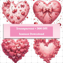 Load image into Gallery viewer, Pink Valentine Hearts PNG Bundle | Love Day Clipart | Sublimation Digital Download Designs