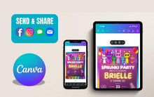 Load image into Gallery viewer, Customizable Sprunki Girls Pink Birthday Invitation | Colorful Printable Canva Template | Instant Download
