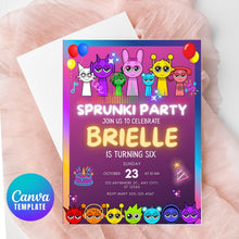 Load image into Gallery viewer, Customizable Sprunki Girls Pink Birthday Invitation | Colorful Printable Canva Template | Instant Download
