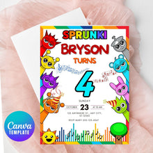 Load image into Gallery viewer, Customizable Colorful Sprunki Kids Birthday Invitation | Colorful Printable Canva Template | Instant Download
