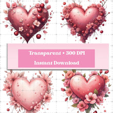 Load image into Gallery viewer, Pink Valentine Hearts PNG Bundle | Love Day Clipart | Sublimation Digital Download Designs
