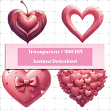 Load image into Gallery viewer, Pink Valentine Hearts PNG Bundle | Love Day Clipart | Sublimation Digital Download Designs
