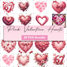 Load image into Gallery viewer, Pink Valentine Hearts PNG Bundle | Love Day Clipart | Sublimation Digital Download Designs
